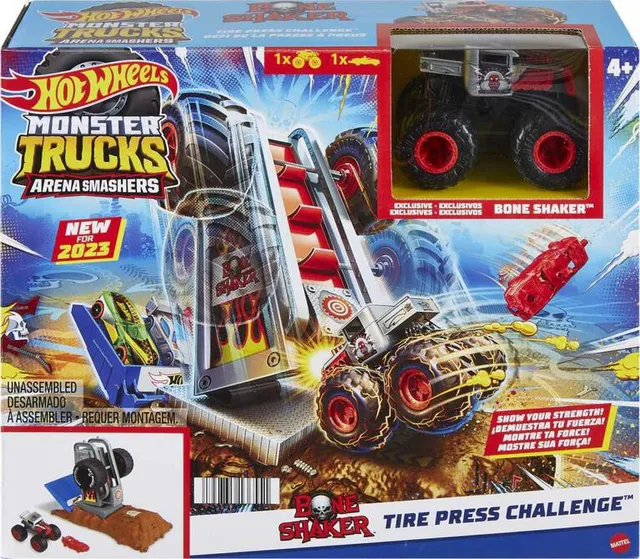  Hot Wheels Monster Trucks Arena Smashers Bone Shaker Ultimate  Crush Yard Playset, Includes 1 Exclusive Bone Shaker & 3 Crushable Cars :  Toys & Games