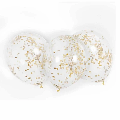 Clear Balloons with Gold Confetti 12", 6 pieces