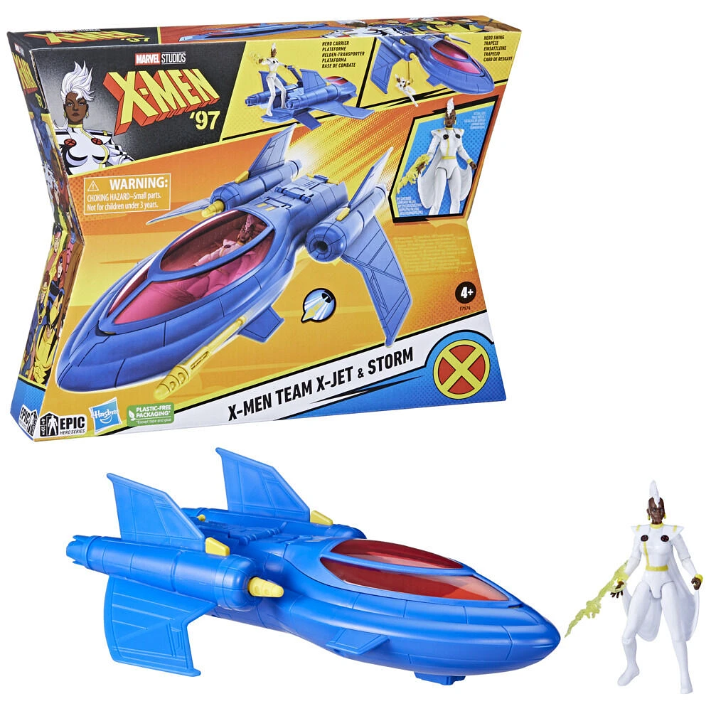 Marvel Studios X-Men '97, X-Men Team X-Jet et figurine Storm de 10 cm, jouets et figurines de super-héros