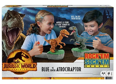 Rock 'Em Sock 'Em Robots Blue vs Atrociraptor Jurassic World Dominion Game