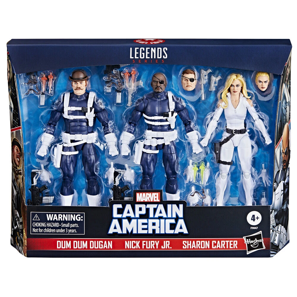 Marvel Legends Series S.H.I.E.L.D. Nick Fury Jr., Sharon Carter, and Dum Dum Dugan Action Figures