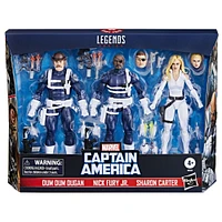 Marvel Legends Series S.H.I.E.L.D. Nick Fury Jr., Sharon Carter, and Dum Dum Dugan Action Figures