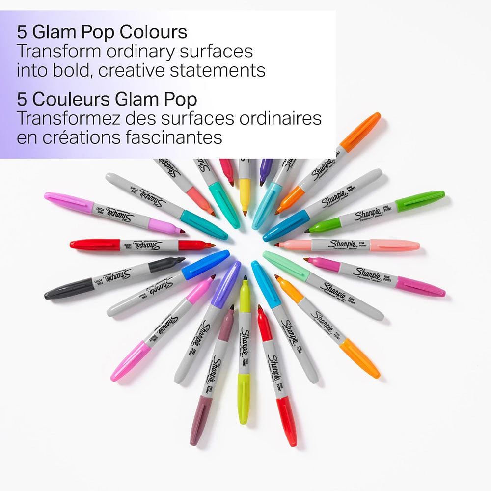 Sharpie Glam Pop Permanent Markers, Fine Point, Assorted Colours, 5 Count