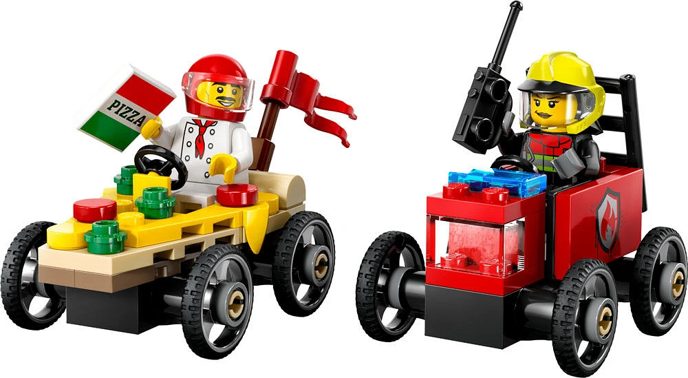 LEGO City Pizza vs. Fire Truck Race Car Pack Building Toy - Includes Chef and Firefighter Minifigures - 60458