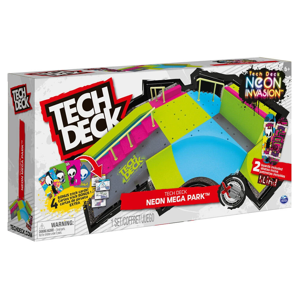 Tech Deck, Neon Mega Park X-Connect Creator, Coffret rampe phosphorescente à personnaliser avec deux fingerboards