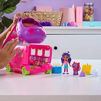 Gabby's Dollhouse, Coffret bus de fête avec figurines Gabby et DJ Miaou, Accessoires pour maison de poupée