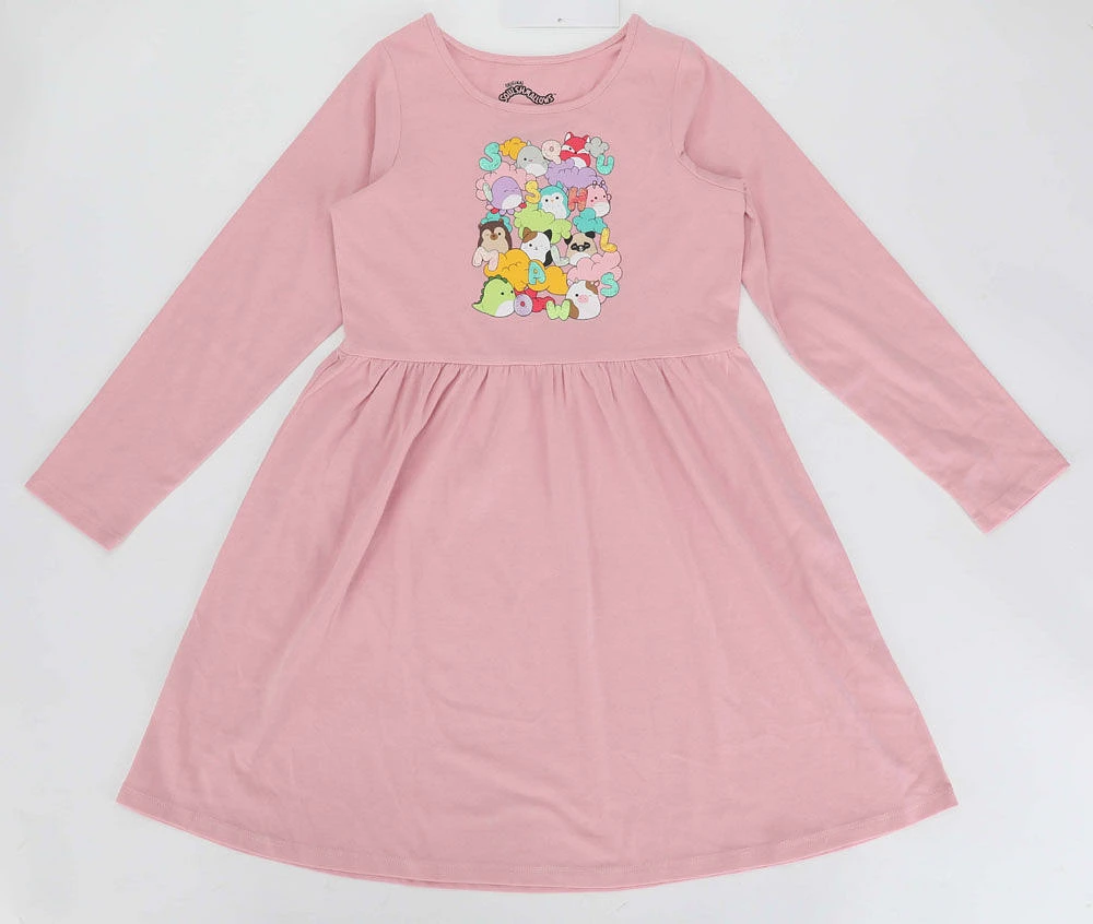 Squishmallows Friends on Clouds Long Sleeve Dress Pink