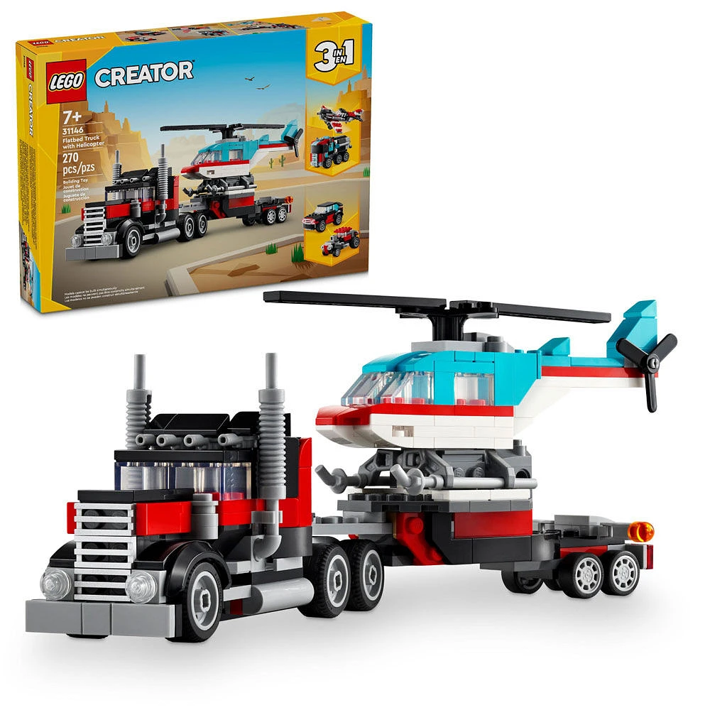 Jouet LEGO Creator Le camion à plateforme avec un hélicoptère 31146