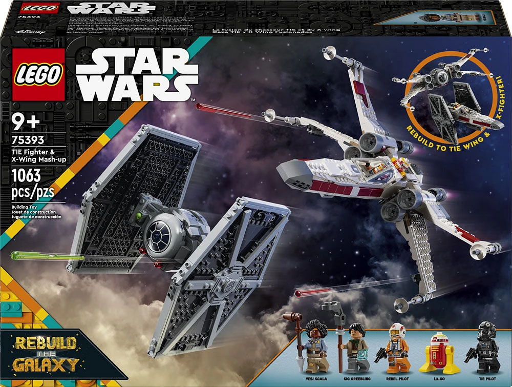 LEGO Star Wars TIE Fighter & X-Wing Mash-up Building Toy, Star Wars Gift for Kids with 2 Starfighters, 75393