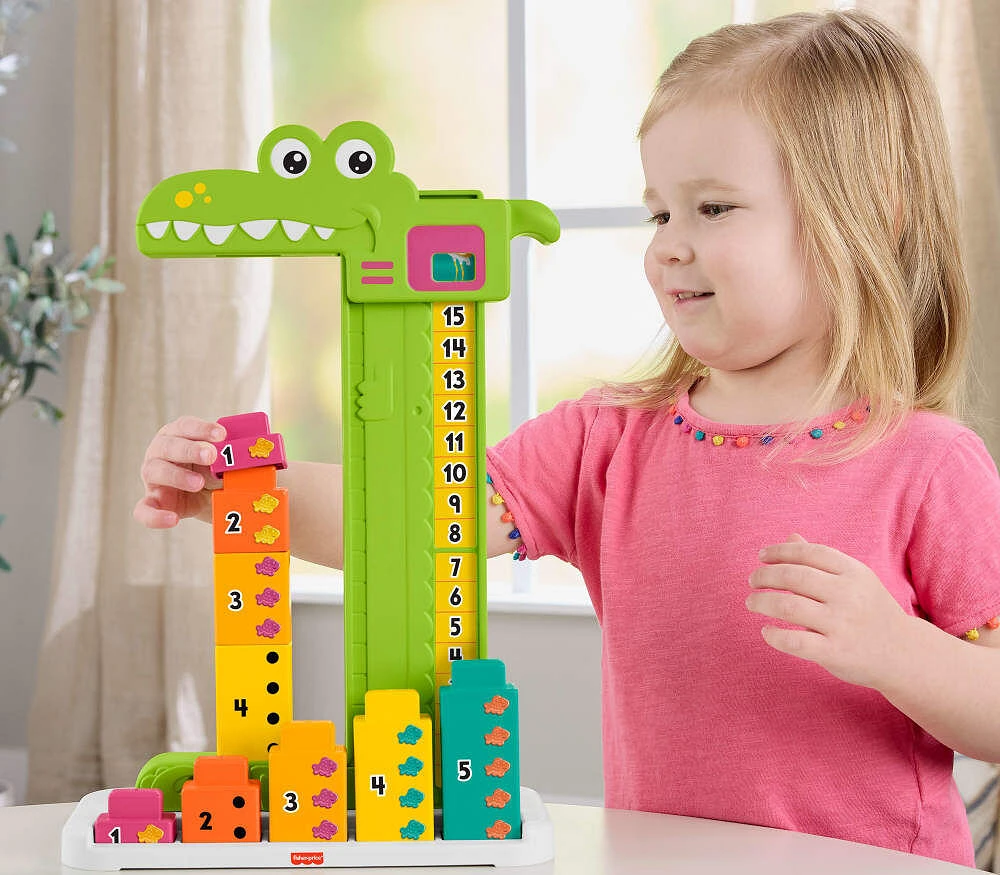 Fisher-Price Adding Alligator Educational Toy with 10 Stacking Blocks for Preschool Kids