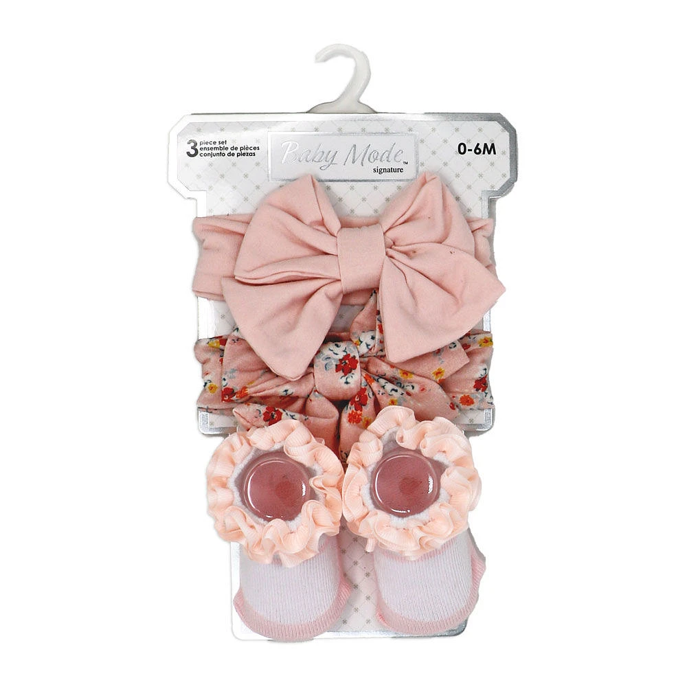 Baby Mode Signature 3 Piece  Headband & Sock Set: Rose Floral