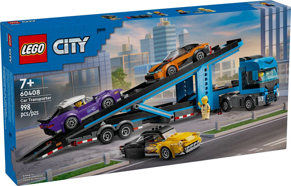 LEGO City Car Transporter Truck with Sports Cars Playset, Car Toy, 4 Vehicle Toys, 60408