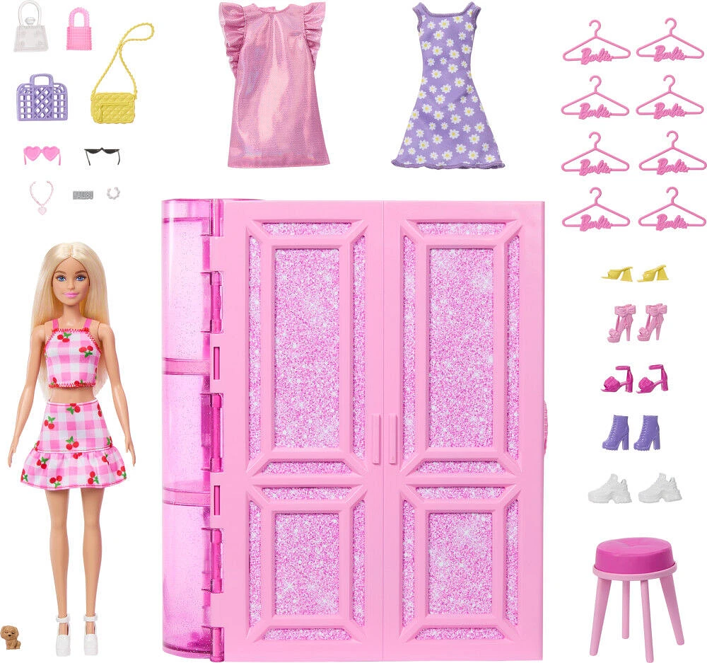 Barbie Dream Closet Toy Playset with Fashion Doll, Clothes, & Accessories, 3-ft-Wide with 25+ Pieces