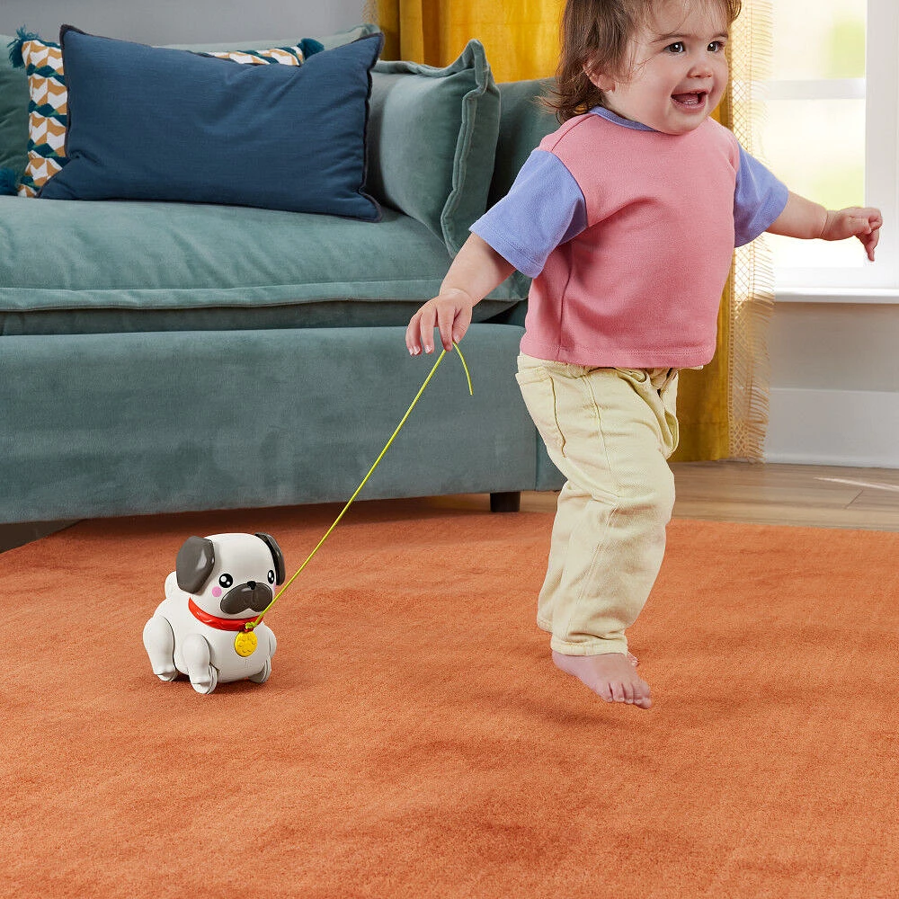 Fisher-Price FP Pets Walk-the-Pup Pug Baby & Toddler Pull Toy with Motion & Sounds