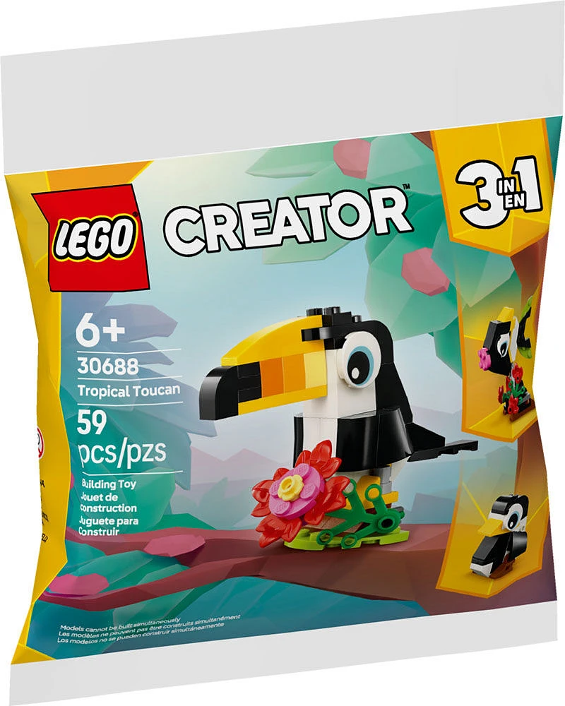 LEGO Creator 3 in 1 Tropical Toucan - Transforms from Toucan to Fish to Penguin - Travel Toy for Kids - 30688