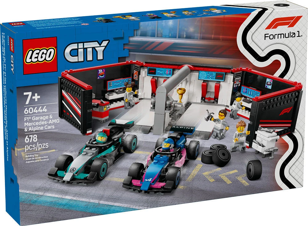 LEGO City F1 Garage & Mercedes-AMG & Alpine Cars Toy - Model Race Car Building Toy Playset - 60444