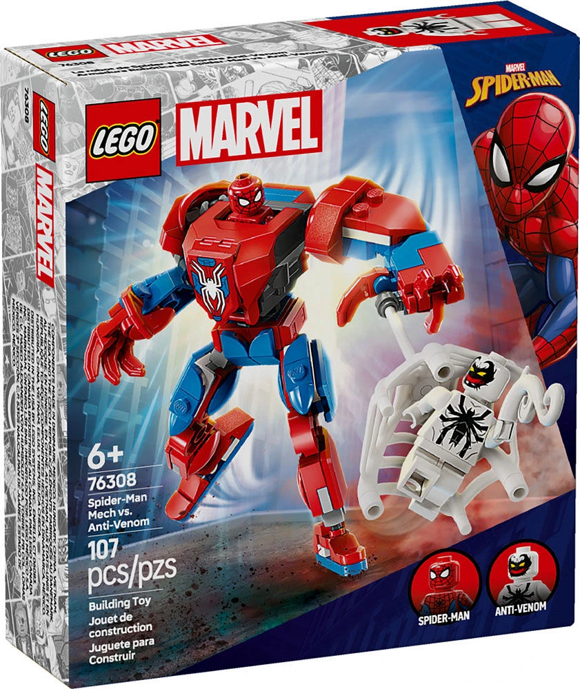 LEGO Marvel Le robot de Spider-Man contre Anti-Venom, Ensemble de jeu de figurines de superhéros à construire 76308