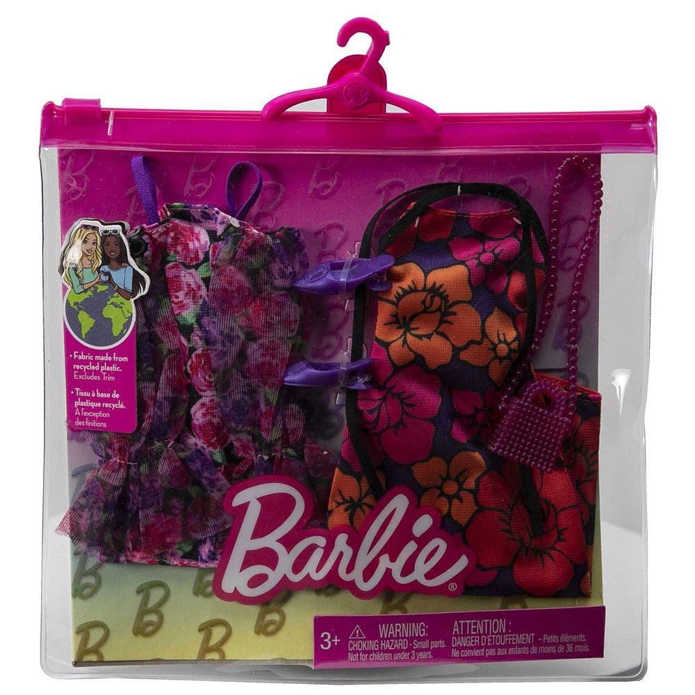 Barbie Clothes, Floral-Themed Fashion and Accessory 2-Pack for Barbie Dolls