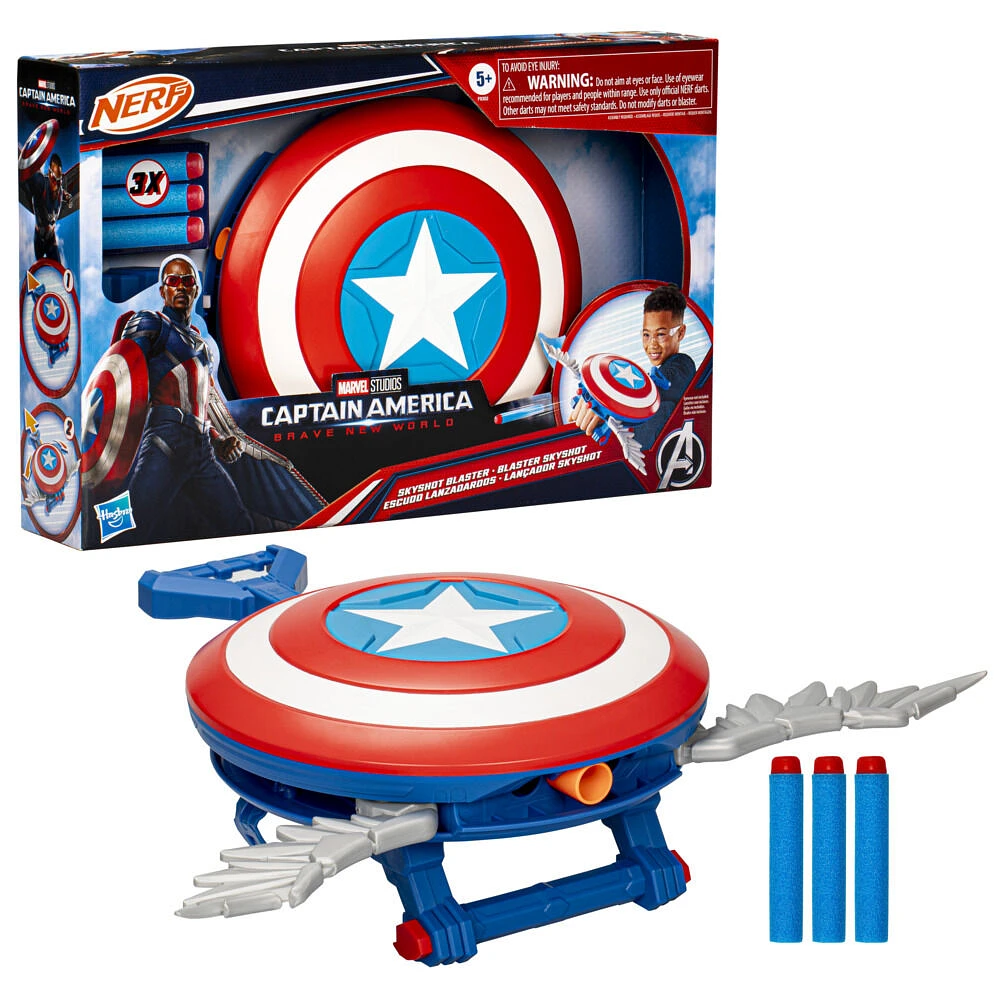 Marvel Studios Captain America Brave New World NERF Skyshot Blaster, Shield Roleplay Toy