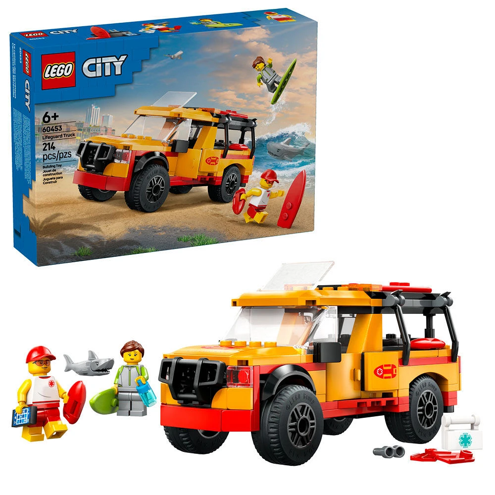 LEGO City Le camion des sauveteurs de la plage, ensemble de jeu avec 2 figurines et un requin 60453