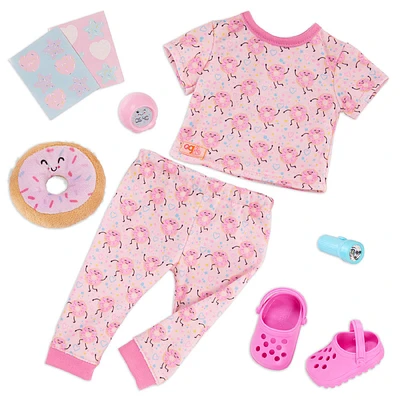 Our Generation Tenue de pyjama et accessoires Dreaming of Donuts pour poupées de 18 pouces.