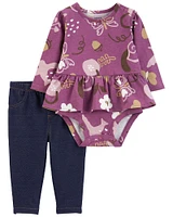 Carter's Two Piece Peplum Bodysuit And Pant Set Purple