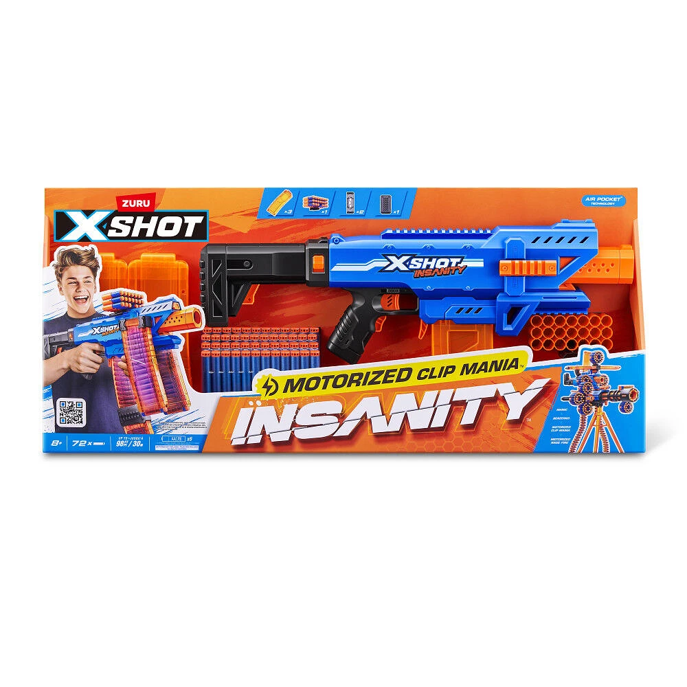 Clip Mania motorisé XSHOT Insanity (72 fléchettes) de Zuru