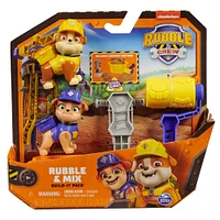 Rubble and Crew, Coffret de figurines articulées Ruben et Mix, avec 85,05 g de sable Kinetic Build-It Sand et 2 jouets de construction portables