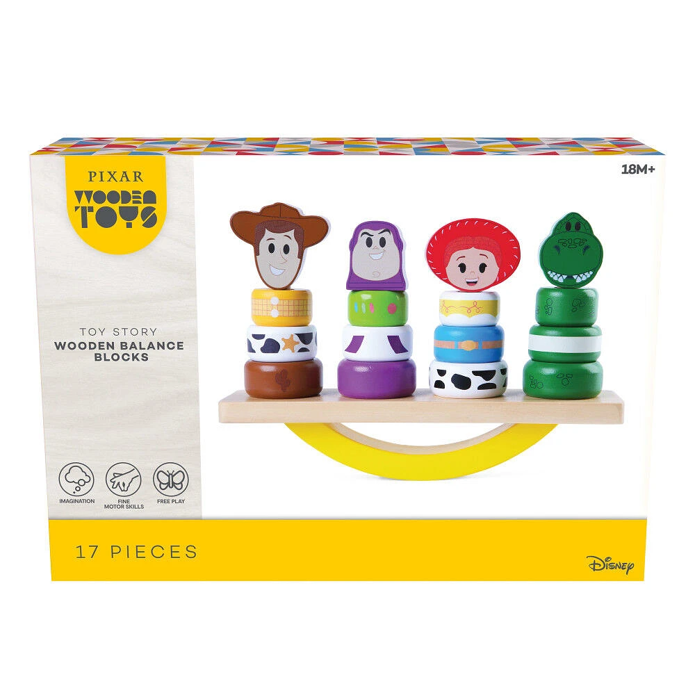 Jouets En Bois Disney - Blocs d'Equilibre Toy Story, Ensemble de 17 Eléments Avec Woody, Buzz L'Eclair, Jessie, et Rex