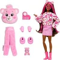 Barbie Cutie Reveal Care Bears Series Doll & Accessories in Cheer Bear Plush Costume, 10 Surprises