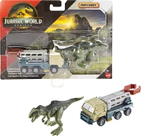 Matchbox Jurassic World Dino Transporter, Toy Car or Truck & 1-2 Mini Dinosaurs (Styles May Vary)