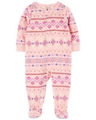 Carter's One Piece Fleece Pink Fair Isle Sleep and Play Pink  12M