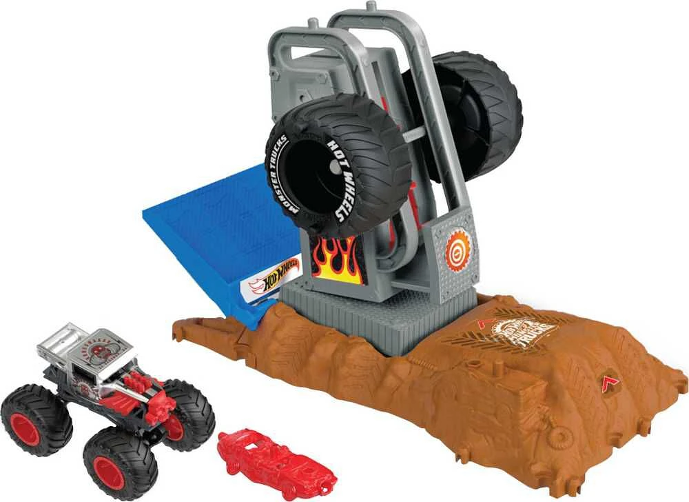 Hot Wheels Monster Trucks Arena Smashers Bone Shaker Tire Press Challenge Playset