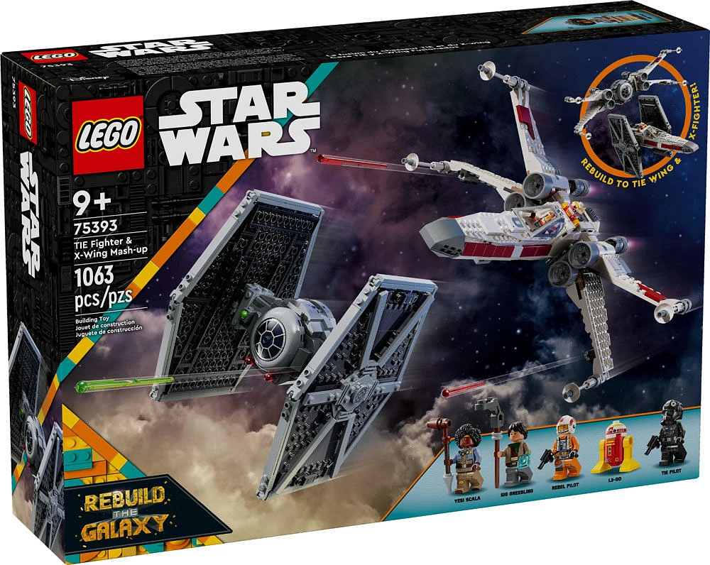 LEGO Star Wars TIE Fighter & X-Wing Mash-up Building Toy, Star Wars Gift for Kids with 2 Starfighters, 75393