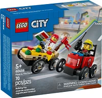 LEGO City Ensemble de course La voiture-pizza contre le camion de pompiers, ensemble de course de boîtes à savon pour les 5 ans et plus 60458