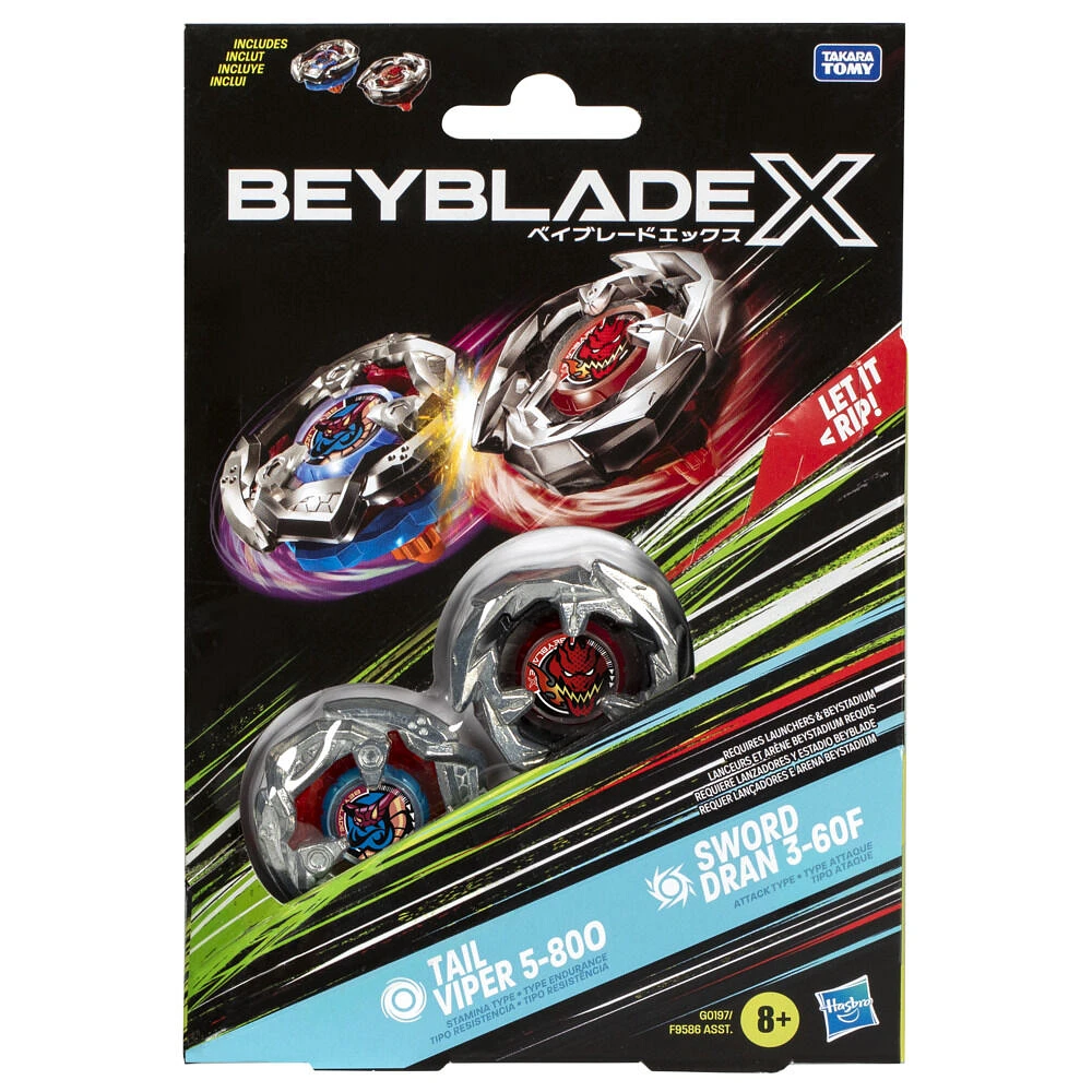 Beyblade X Dual Pack de toupies Tail Viper 5-80O et Sword Dran 3-60F