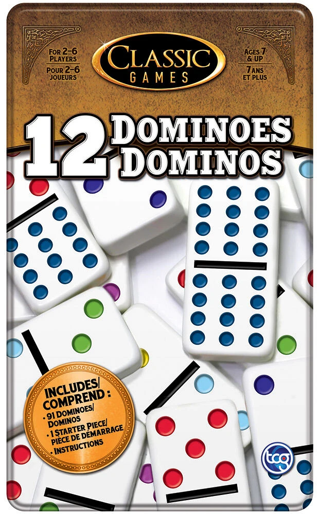 Jeux classiques - Domino double 12 - Boîte de rangement - Édition anglaise