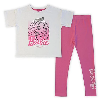 Barbie 2 Piece Tee & Legging Set - White/Pink