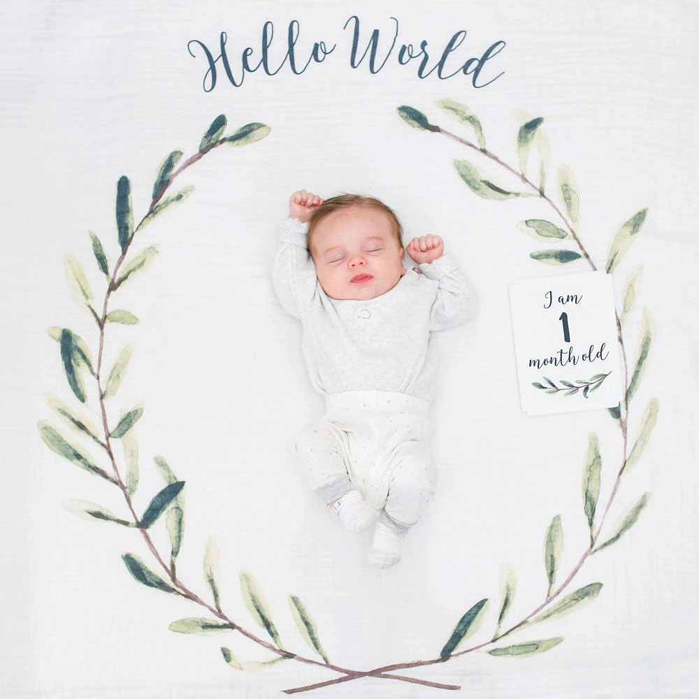 Lulujo -Baby's 1st Year Milestone Blanket Hello World Wreath