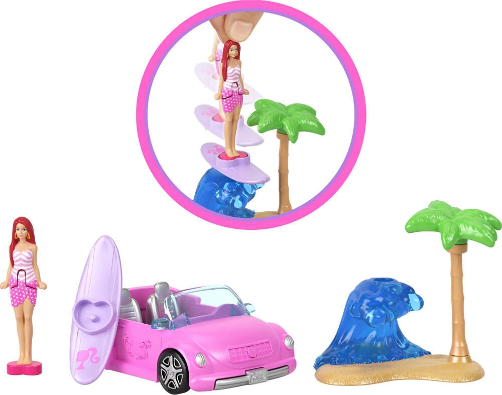 Barbie Mini BarbieLand Doll & Vehicle Set with 1.5-inch Doll & Beach Convertible with Color-Change