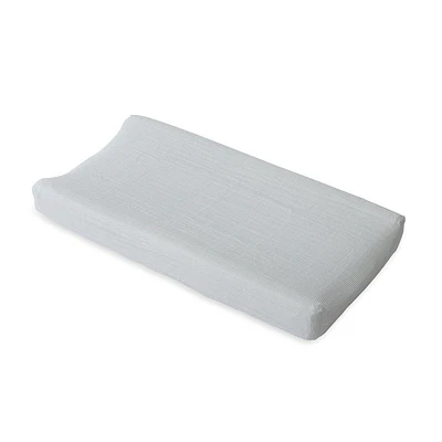 Housse de Matelas à Langer en Mousseline de Coton Red Rover - Grey Micro Stripe - Notre exclusivité