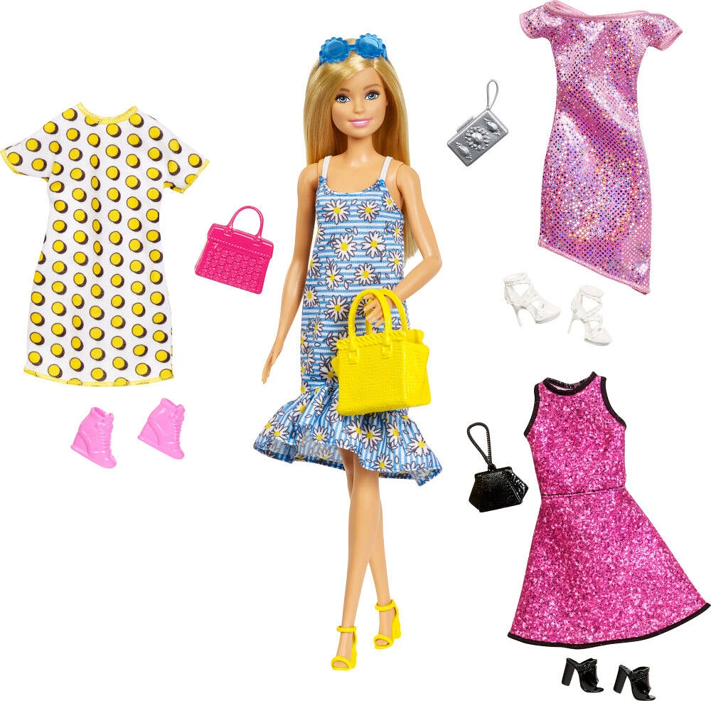 Coffret poupée Barbie et vêtements comprenant 4 tenues complètes