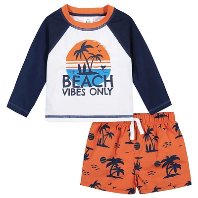 Gerber - Ensemble 2 pièces pour bébé et tout-petit garçon Vacation Vibes Rash Guard et maillot de bain - 3T