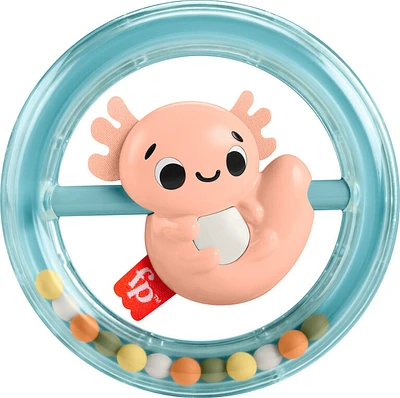 Fisher Price Shake & Spin Axolotl Rattle Baby Toy with Fine Motor Activity for Newborns