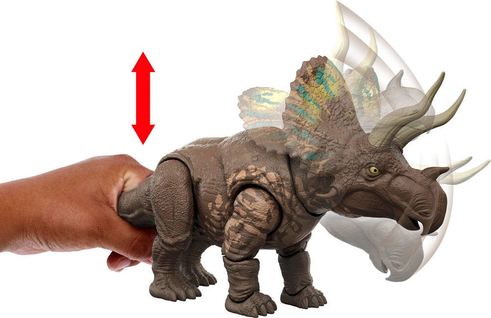 Jurassic World Rebirth Gigantic Thrashers Eotriceratops Dinosaur Figure Toy, Tail Activated Attack
