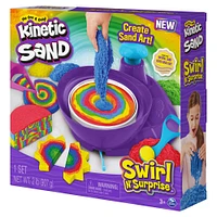 Kinetic Sand, Coffret Swirl N' Surprise avec 907 g de sable modelable rouge, bleu, vert et jaune et 4 outils