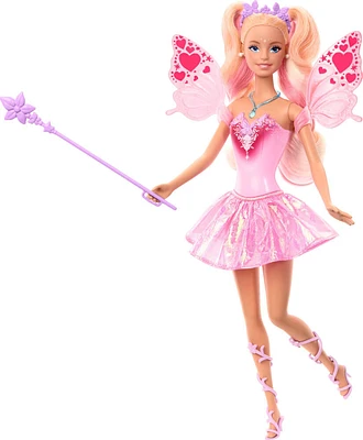 Barbie Fantaisie Poupée Fée, ailes et tenue à changement de couleur