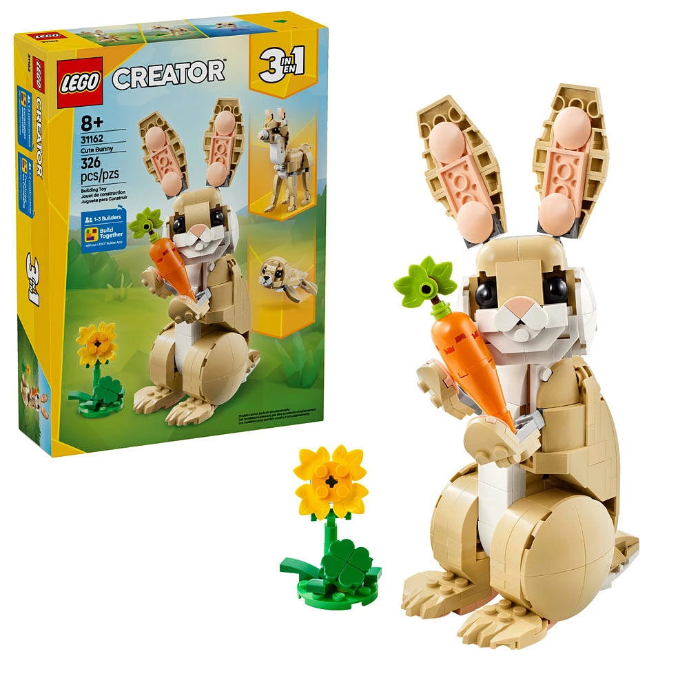 LEGO Creator 3en1 Le lapin mignon, Ensemble de jeu, Se transforme en lama ou en phoque 31162