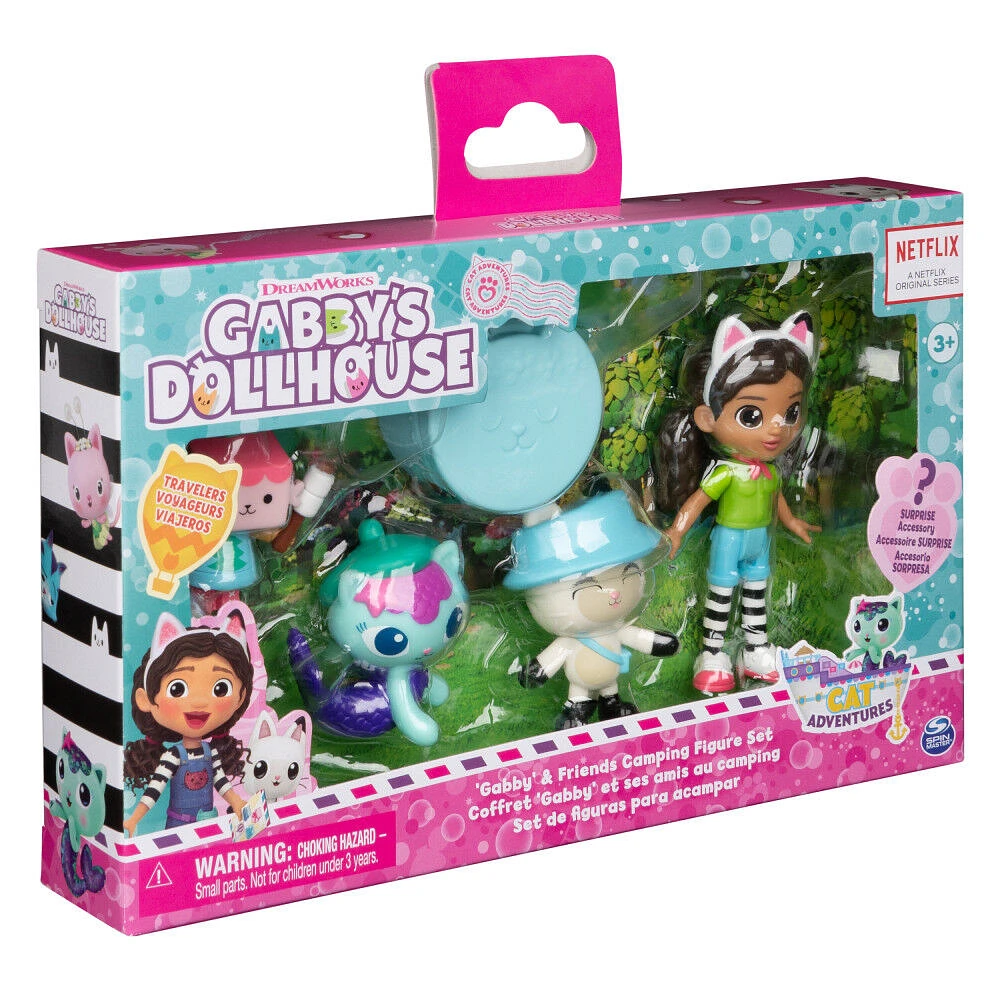 DreamWorks Gabby's Dollhouse, Coffret cadeau édition camping avec figurines Gabby Girl, Pandy Paws, Baby Box et MerCat