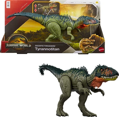 Jurassic World Rebirth Gigantic Thrashers Tyrannotitian  Dinosaur Figure Toy, Tail Activated Attack